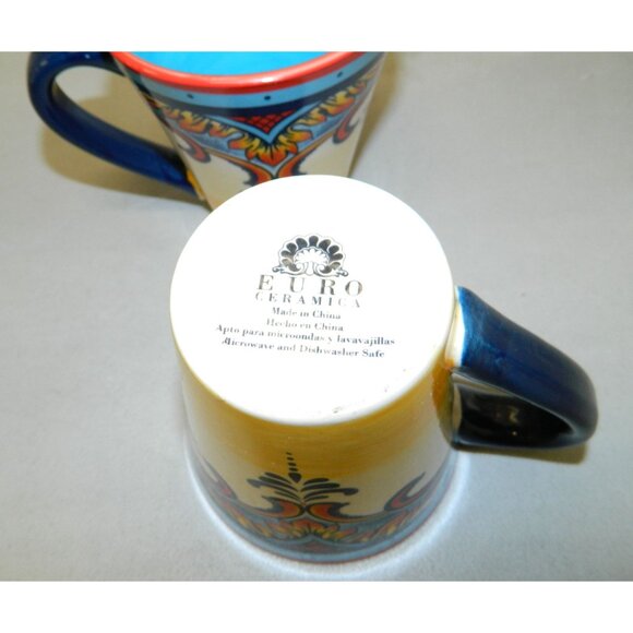 Euro Ceramica Mugs Set of 2 Zanzibar Coffee Tea Stoneware Hand Painted Floral - Picture 4 of 9